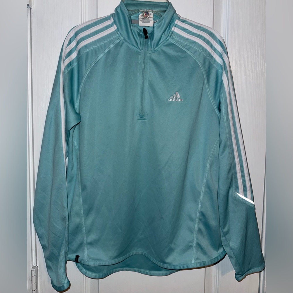 Adidas Teal Blue 3-Stripes Quarter Zip Pullover Jacket Size M
